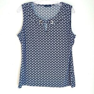 Tommy Hilfiger Blue and White Paisley Tank Top Size L